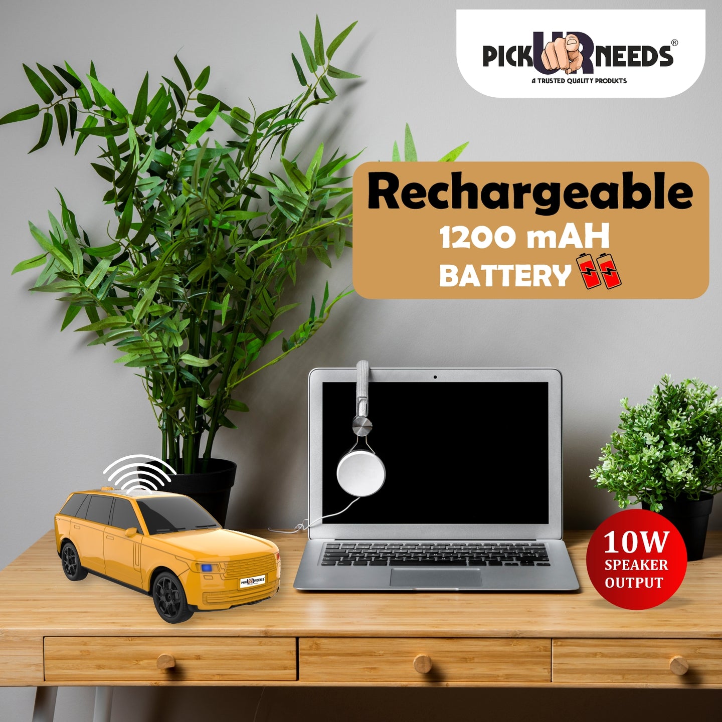 Pick Ur Needs Car Design Wireless Speaker USB / TF Card / FM Support RGB Light 1200mAh Battery 10 W Bluetooth Speaker